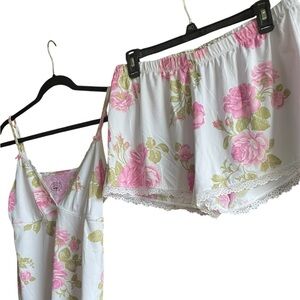 Vtg Laura Ashley Flirty Floral Pajamas Set 2 Pc Women's Sz Large
